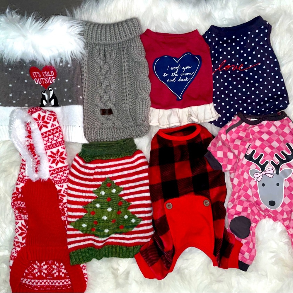 Small Dog Christmas Pajamas and Sweater Bundle Set